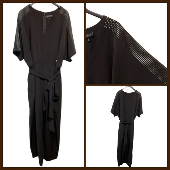 LANE BRYANT Black Jumpsuit With Studded Sleeves, Belt, and Pockets - 22 NWT - Picture 4 of 6